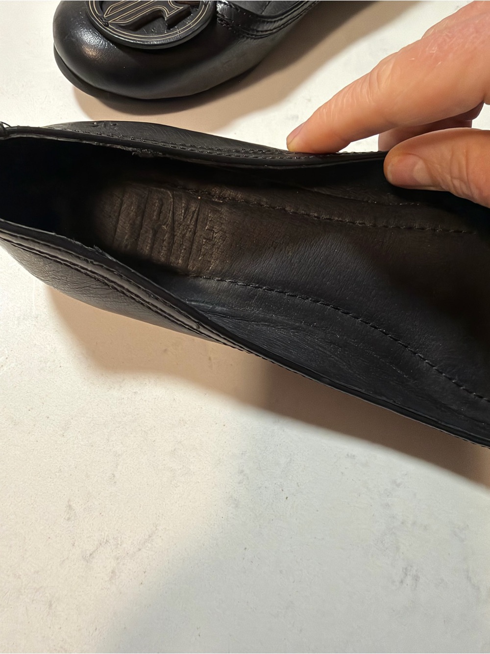 Frye Black Leather Logo Round-Toe Ballet Flats - Picture 2 of 7
